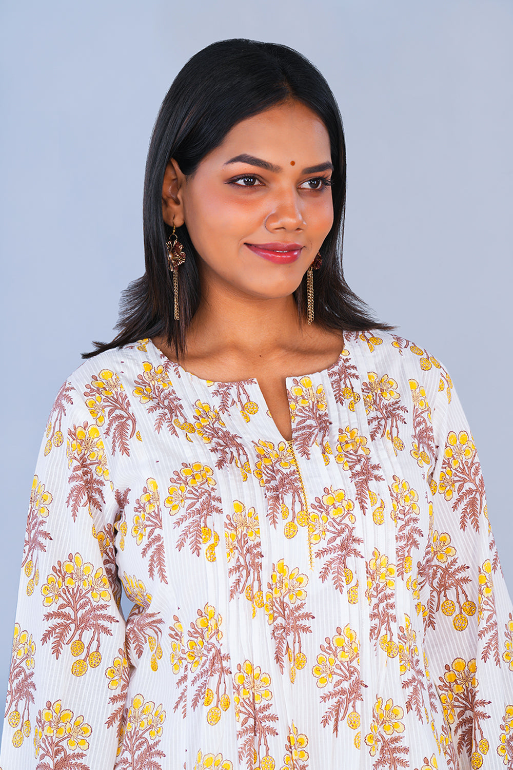 Image of Lemon Yellow block printed cotton Co-ord set