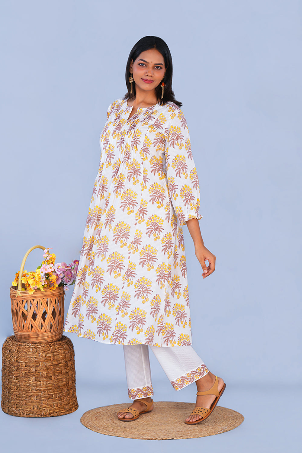 Image of Lemon Yellow block printed cotton Co-ord set