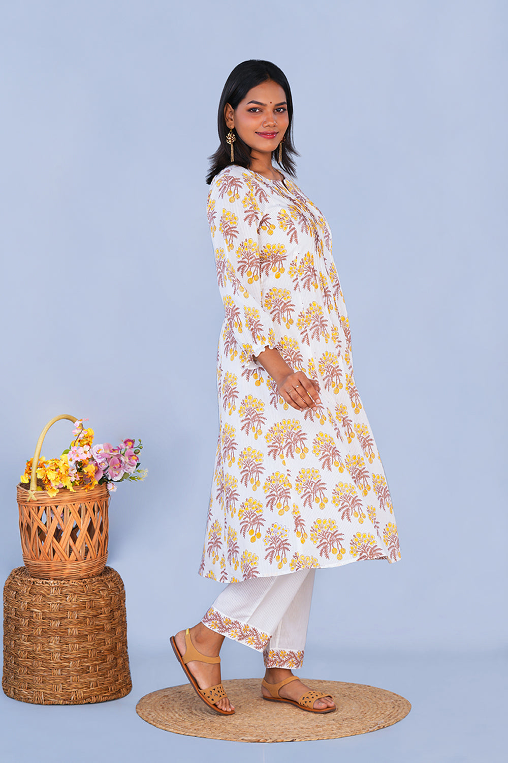 Image of Lemon Yellow block printed cotton Co-ord set
