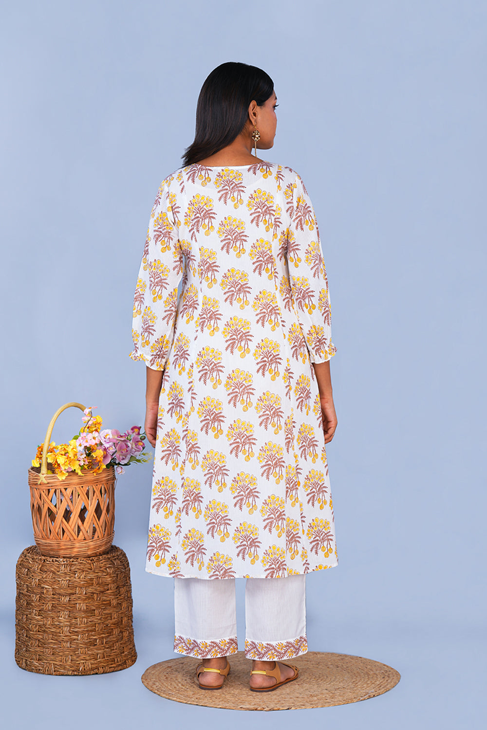 Image of Lemon Yellow block printed cotton Co-ord set