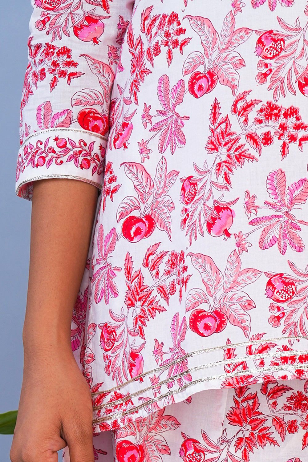 Image of Pink Pomegranate block printed Sharara set