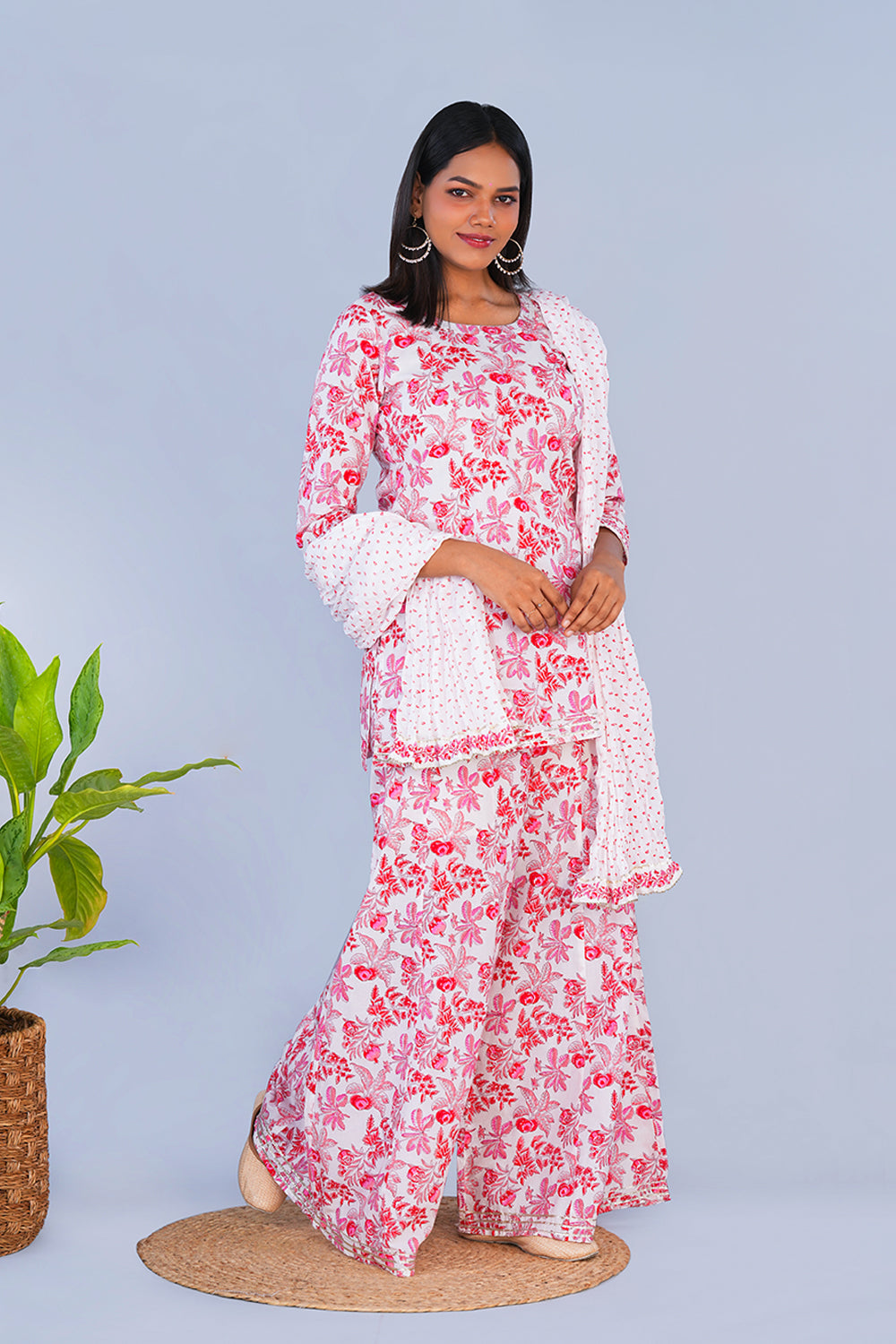 Image of Pink Pomegranate block printed Sharara set