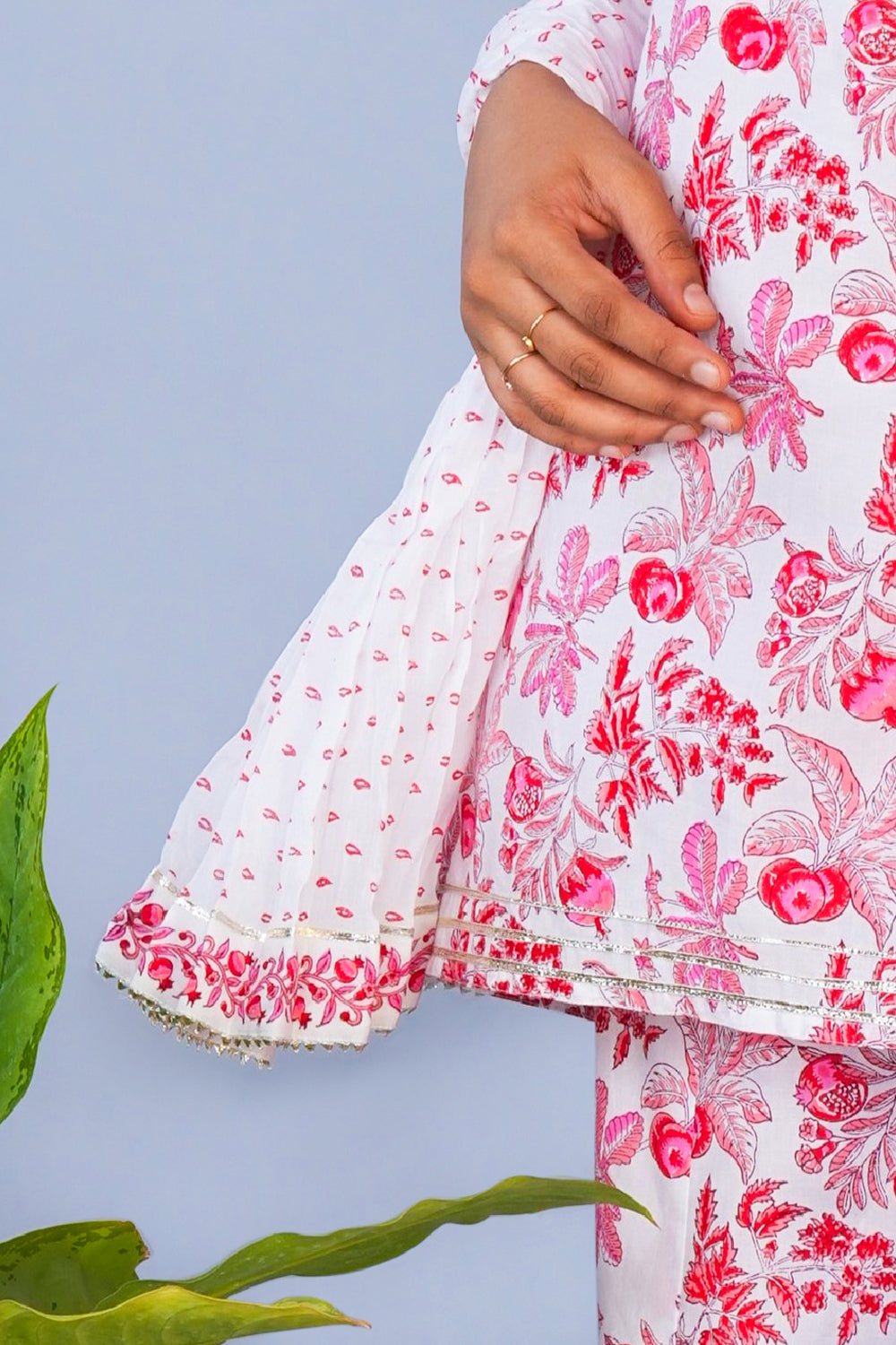 Image of Pink Pomegranate block printed Sharara set