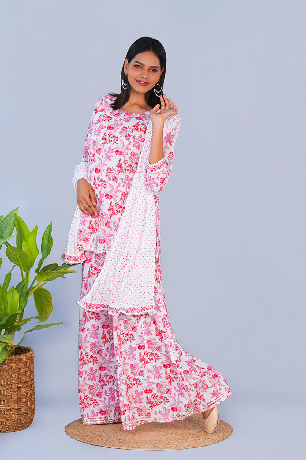 Image of Pink Pomegranate block printed Sharara set