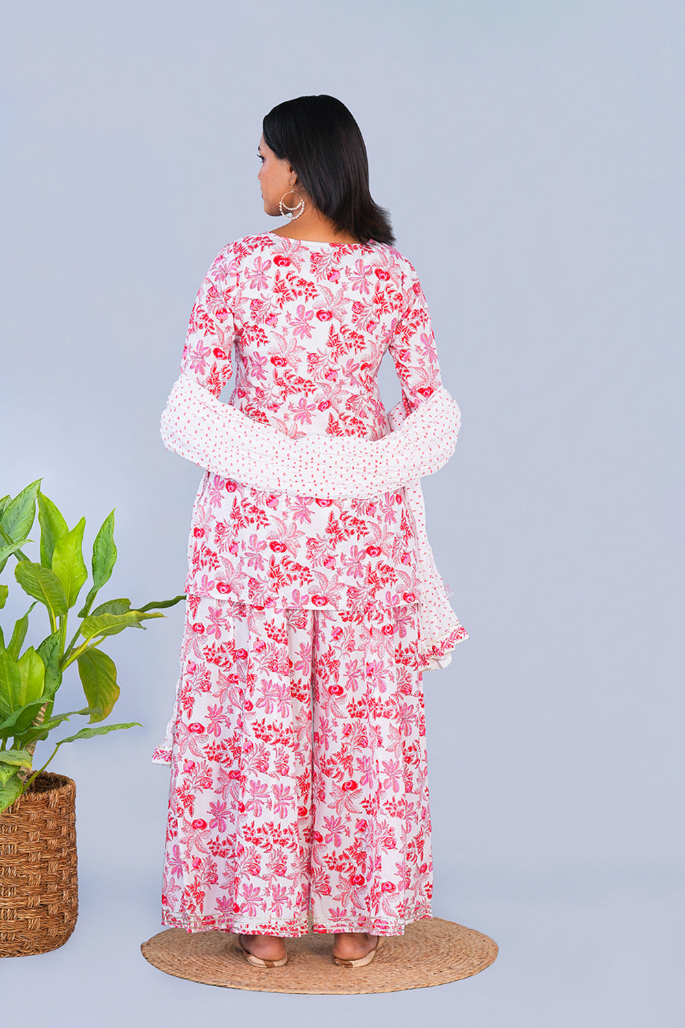 Image of Pink Pomegranate block printed Sharara set