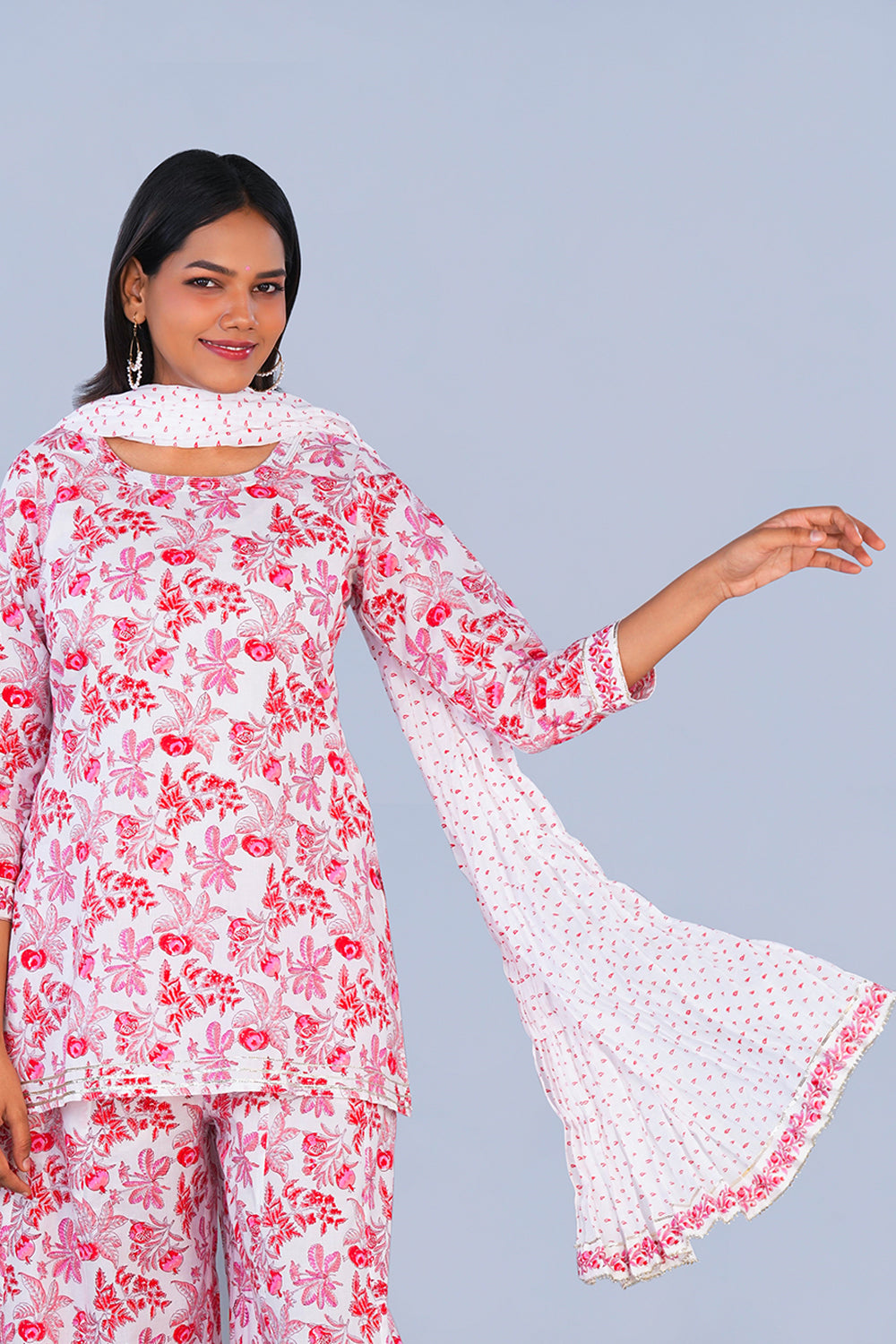 Image of Pink Pomegranate block printed Sharara set