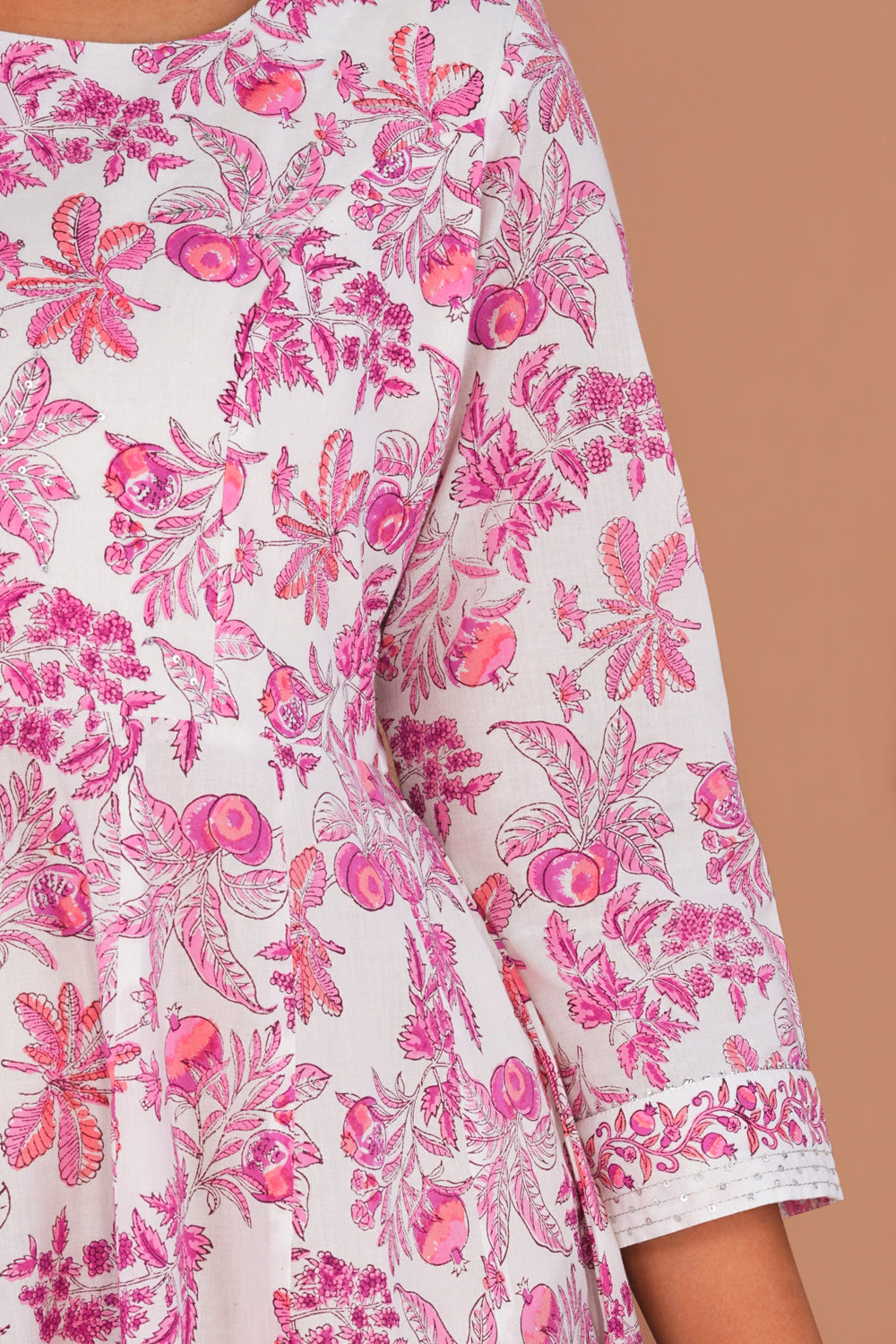 Image of Pink Pomegranate block printed cotton Kurti