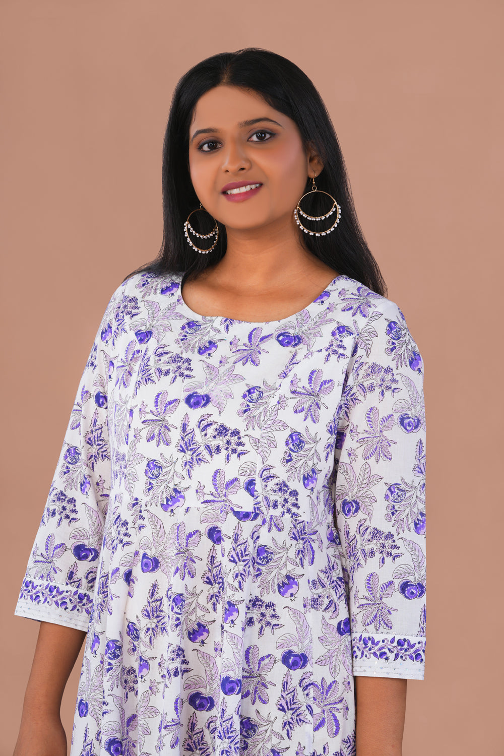 Image of Purple Pomegranate block printed cotton Kurta