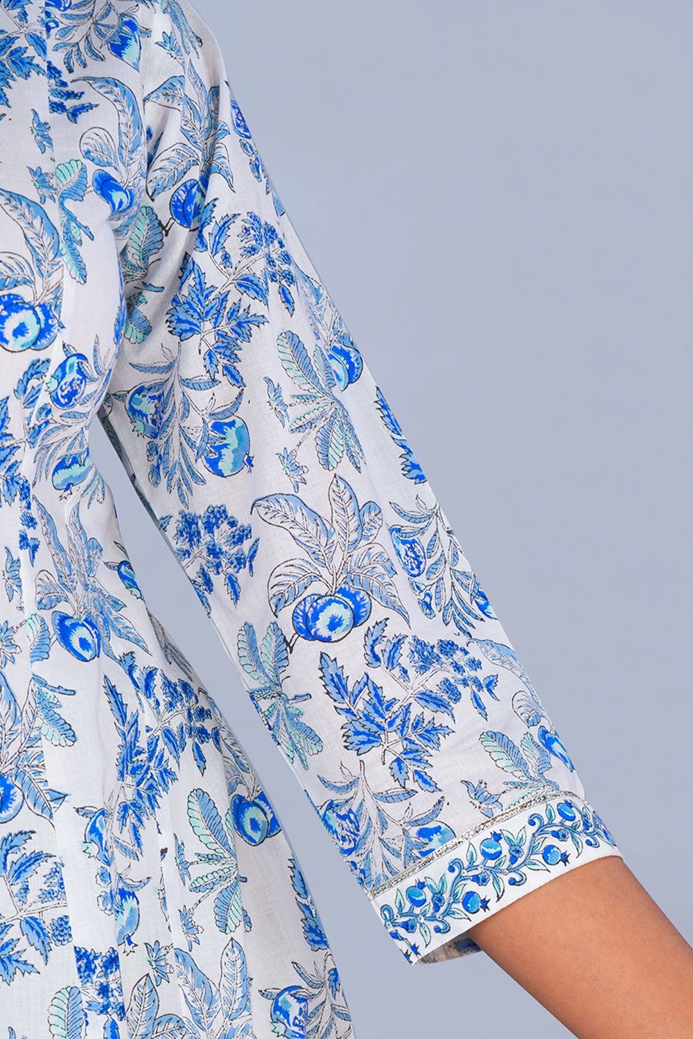 Image of Chalky Blue Pomegranate Block printed cotton Kurta