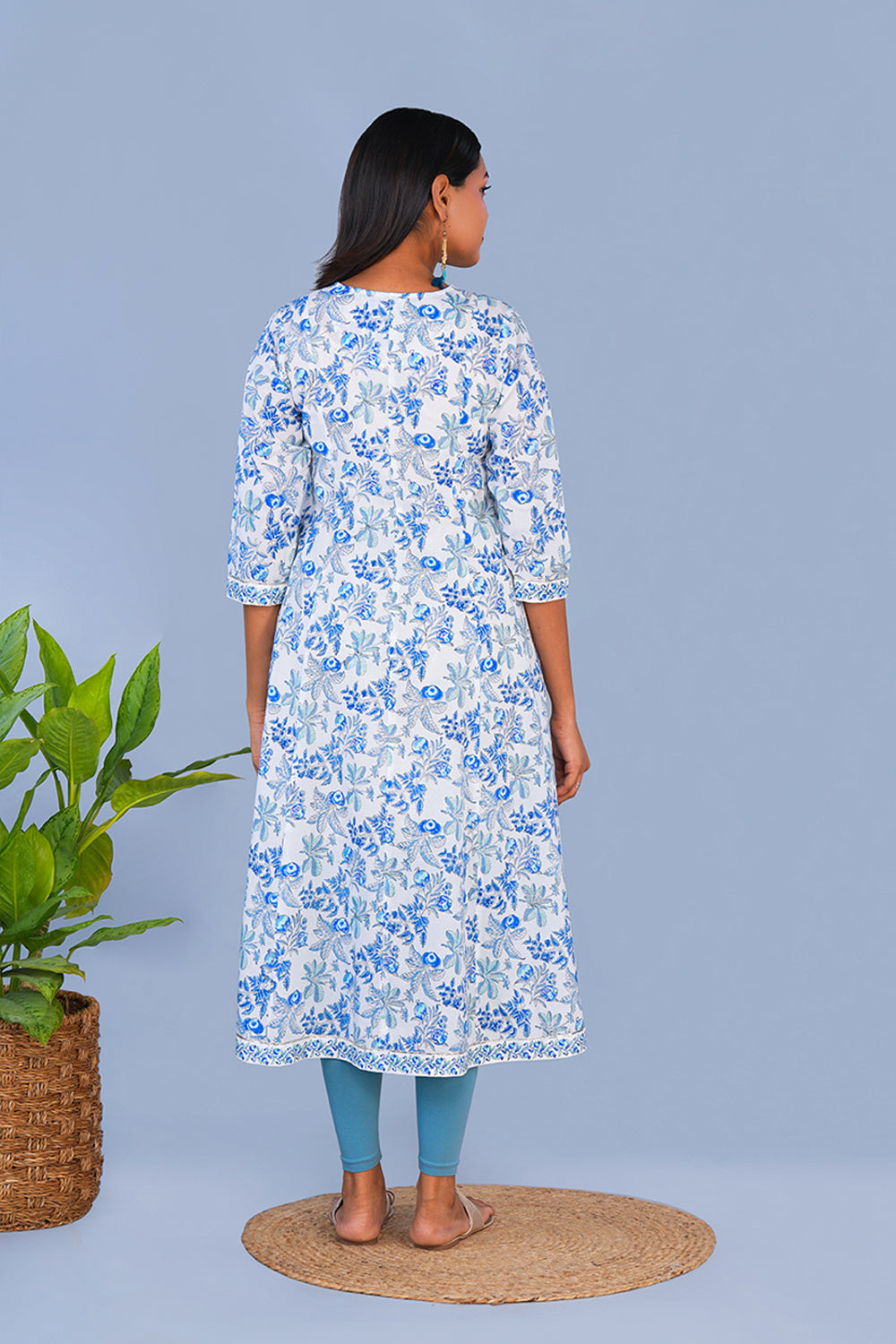 Image of Chalky Blue Pomegranate Block printed cotton Kurta