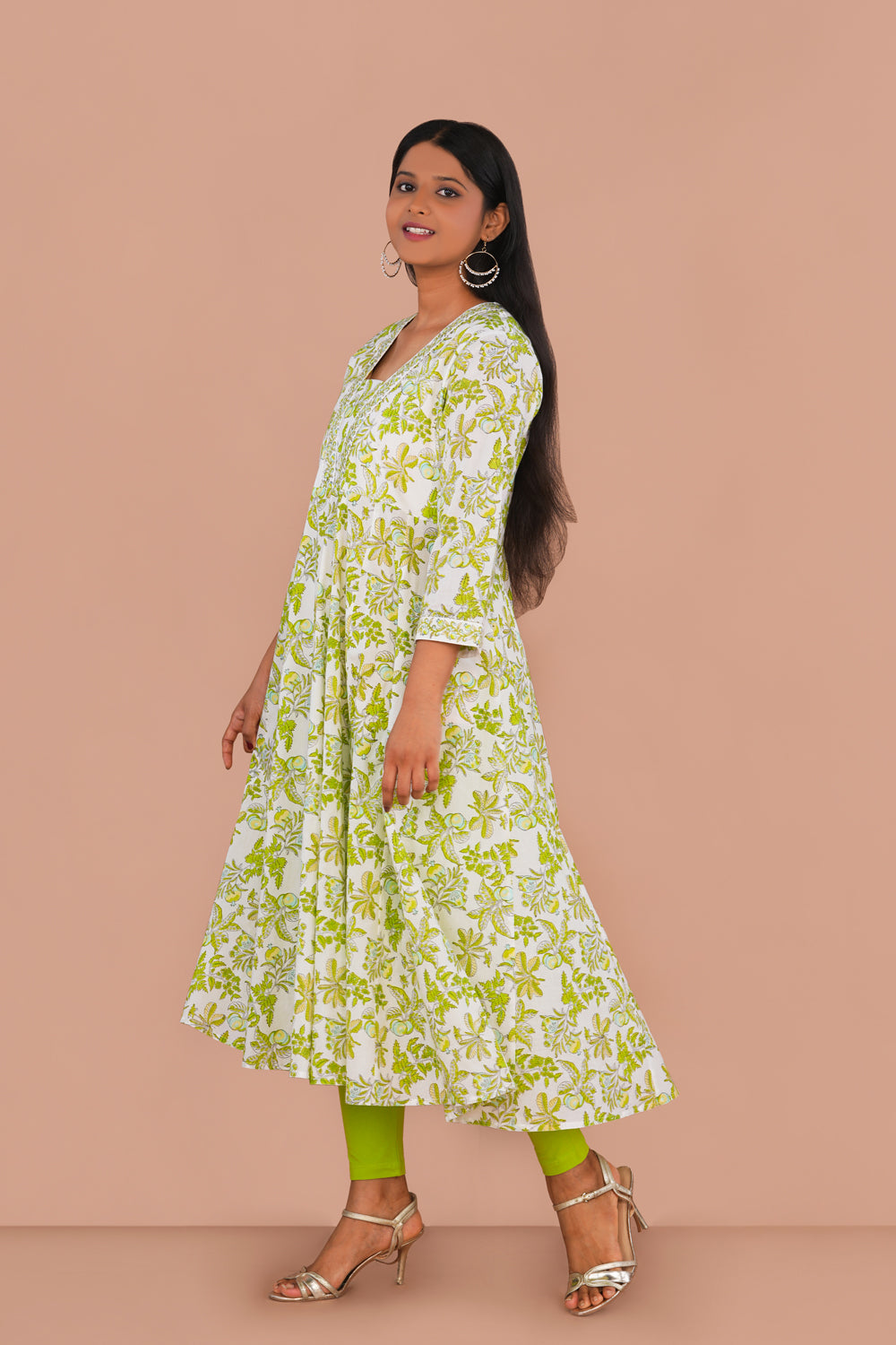 Image of Sap Green block printed cotton KurtI