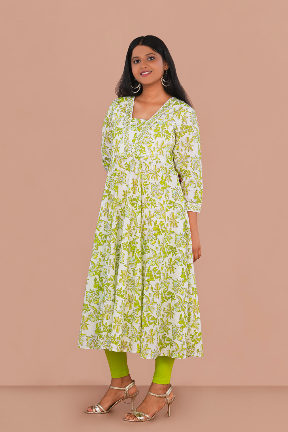 Image of Sap Green block printed cotton KurtI