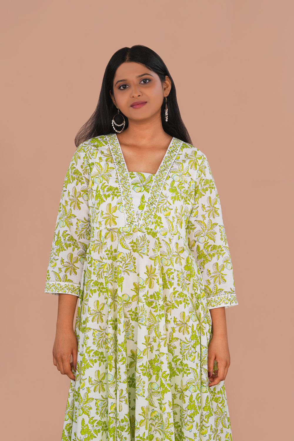Image of Sap Green block printed cotton KurtI
