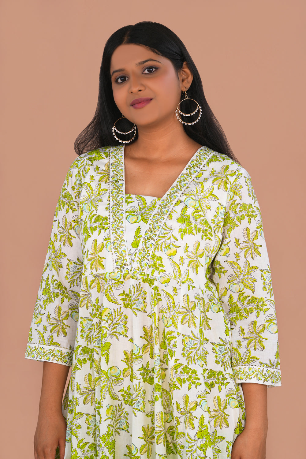 Image of Sap Green block printed cotton KurtI