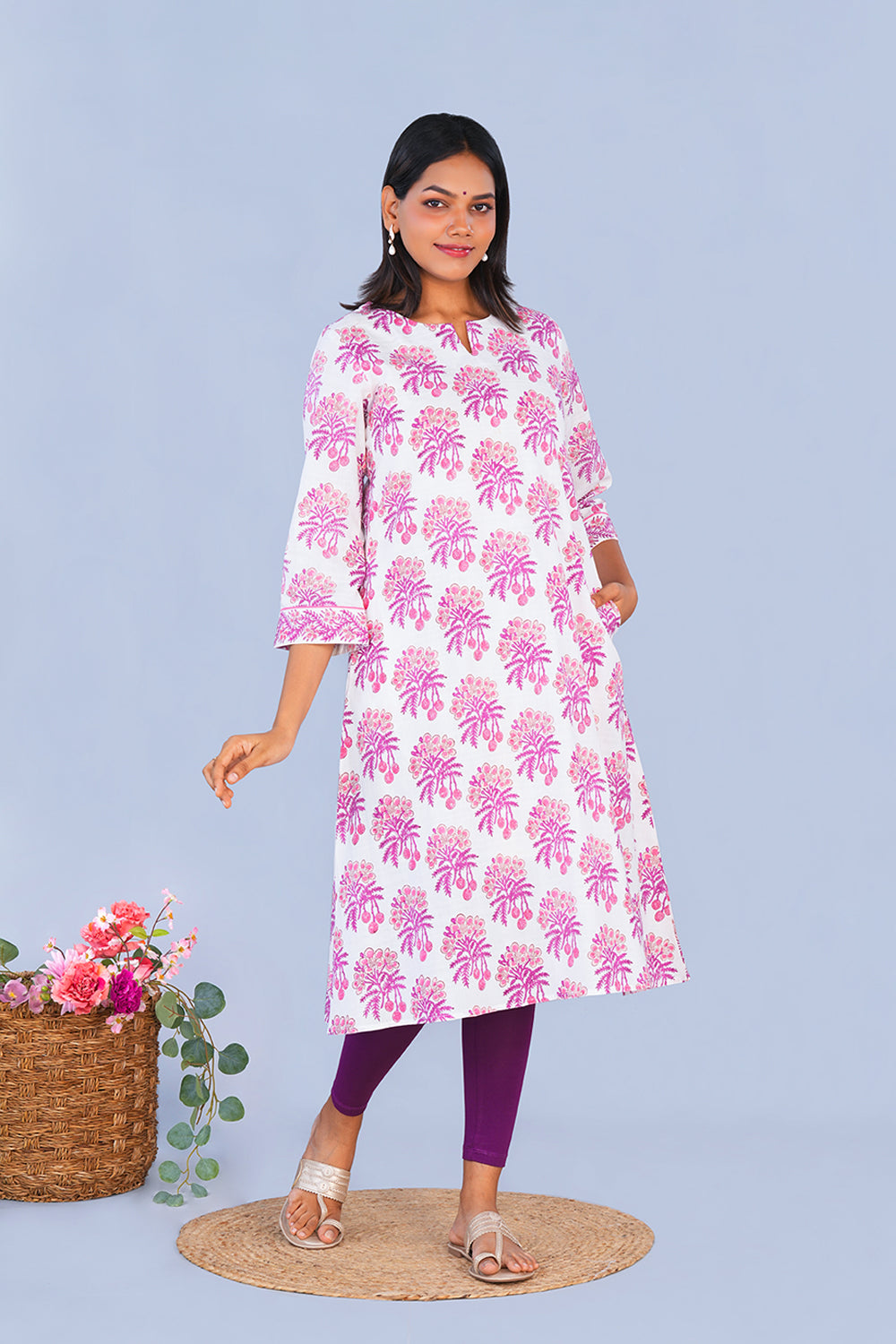Image of Pink Litchi block printed cotton Kurta
