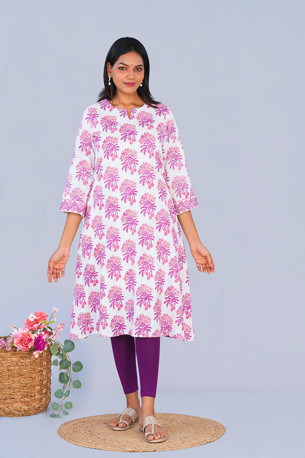 Image of Pink Litchi block printed cotton Kurta