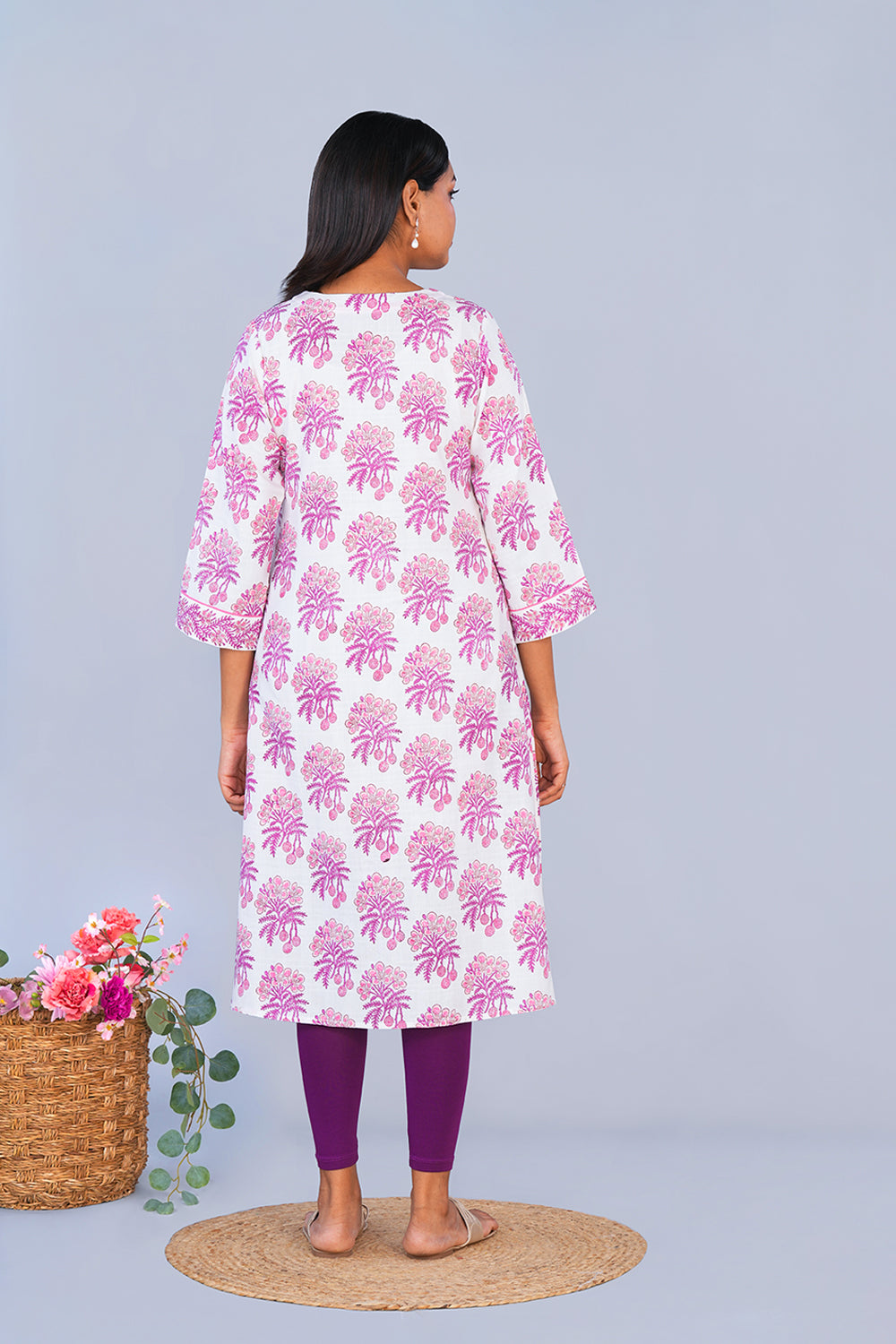 Image of Pink Litchi block printed cotton Kurta