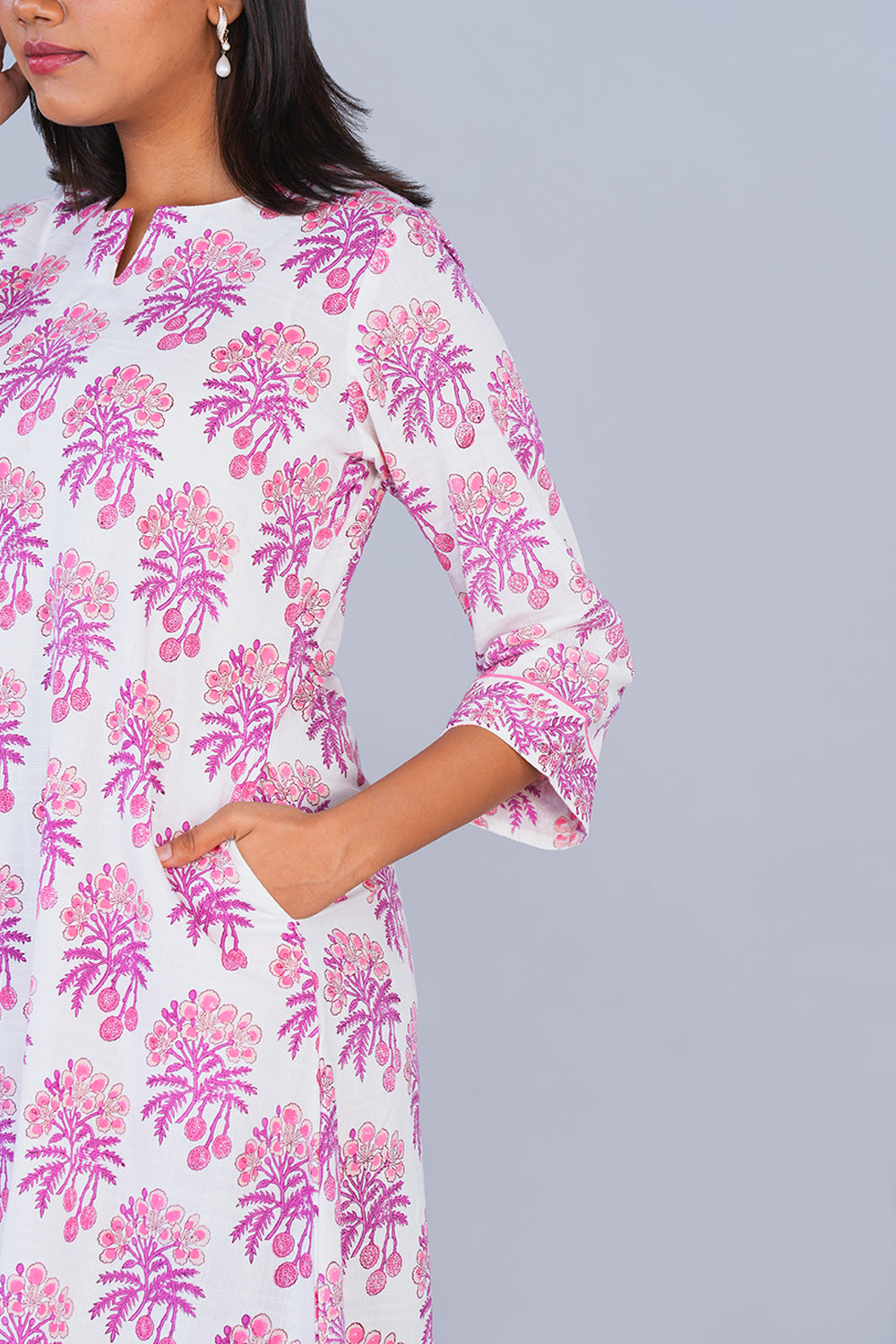 Image of Pink Litchi block printed cotton Kurta