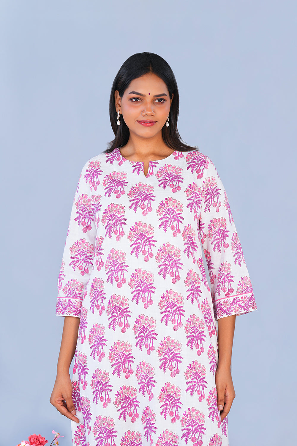 Image of Pink Litchi block printed cotton Kurta