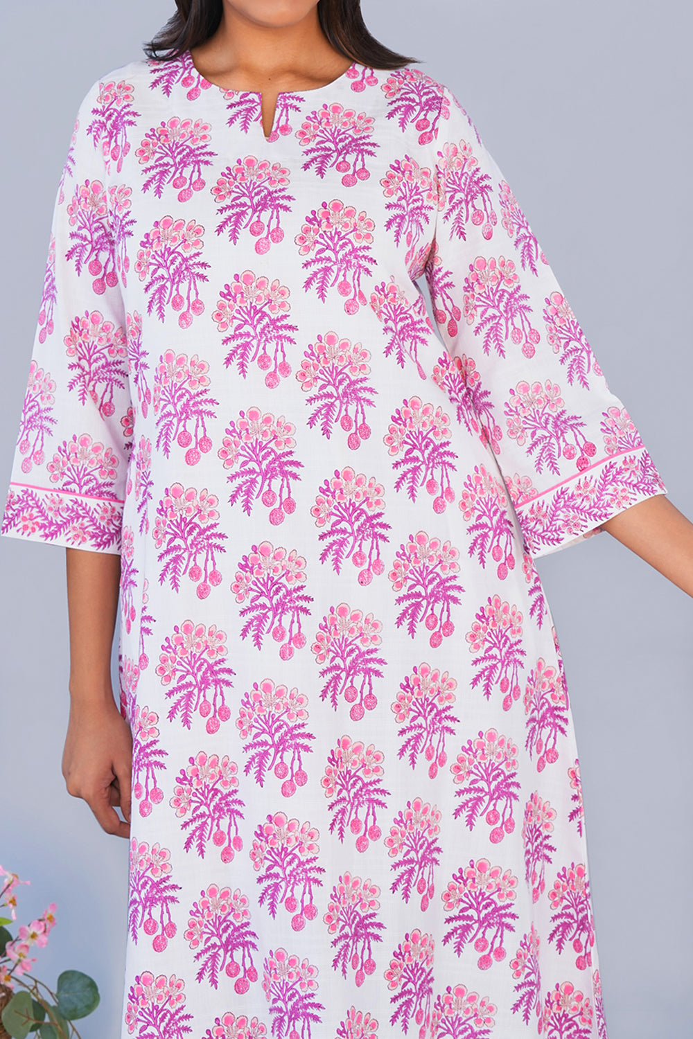 Image of Pink Litchi block printed cotton Kurta