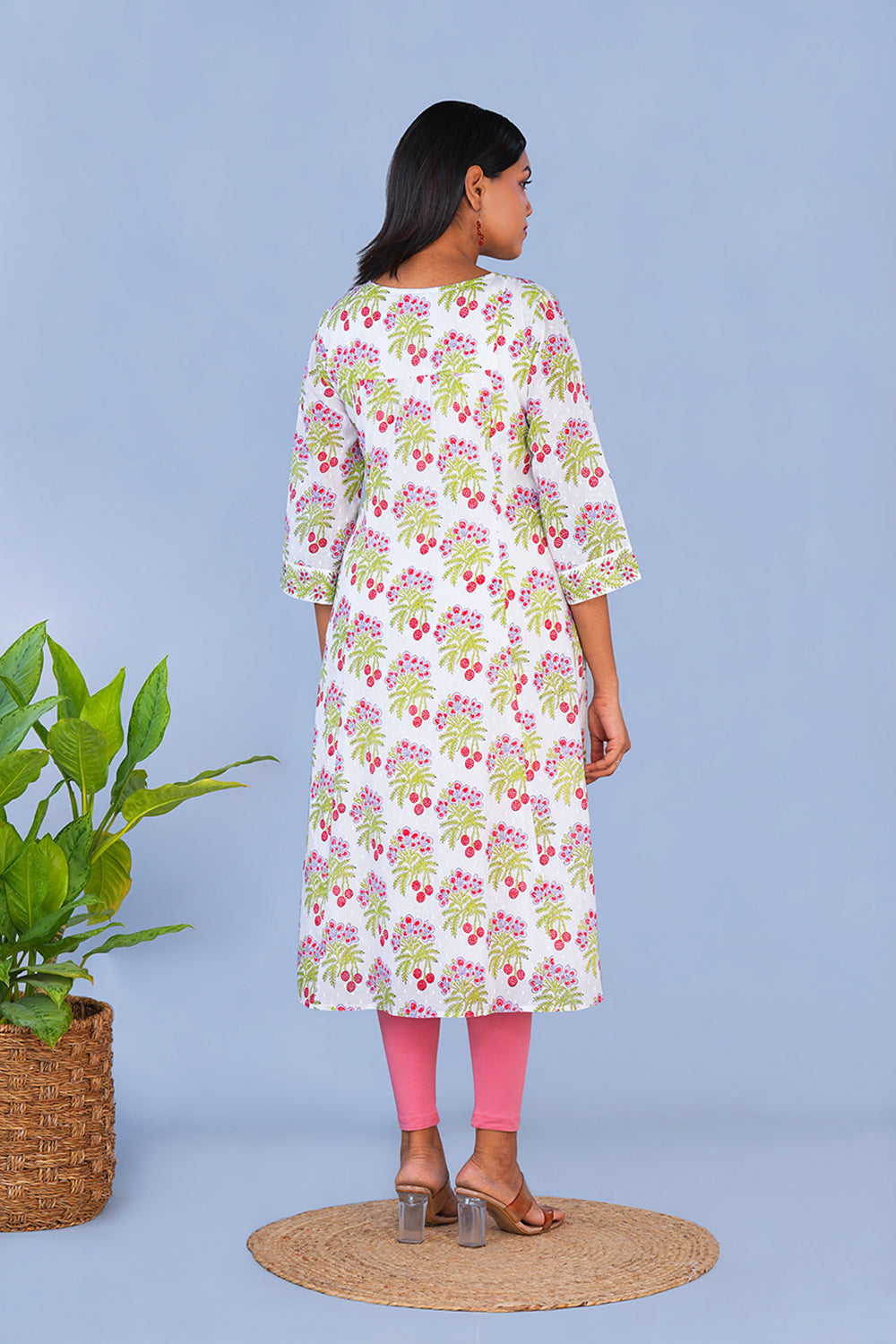 Image of Red Litchi block printed cotton Kurta