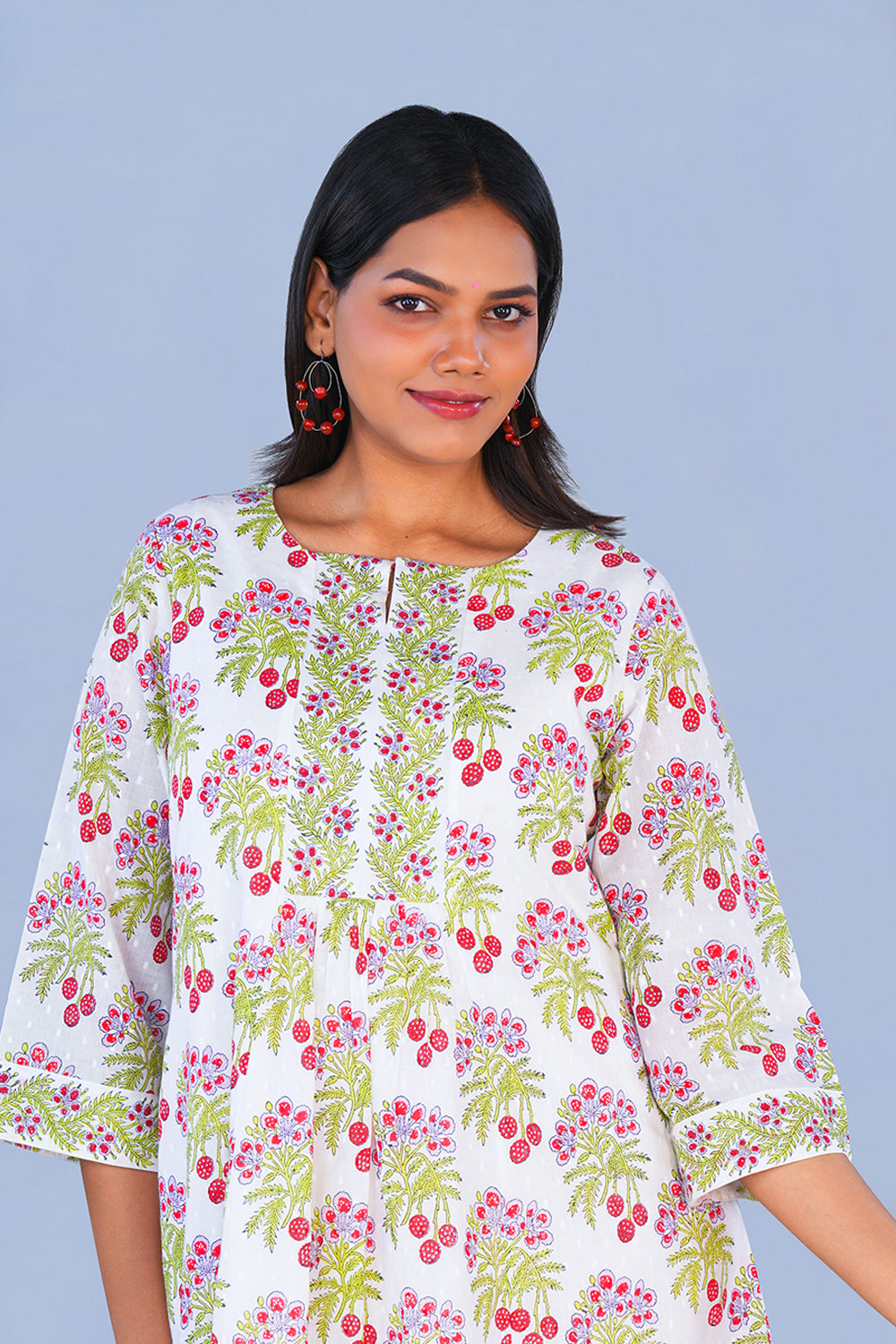Image of Red Litchi block printed cotton Kurta