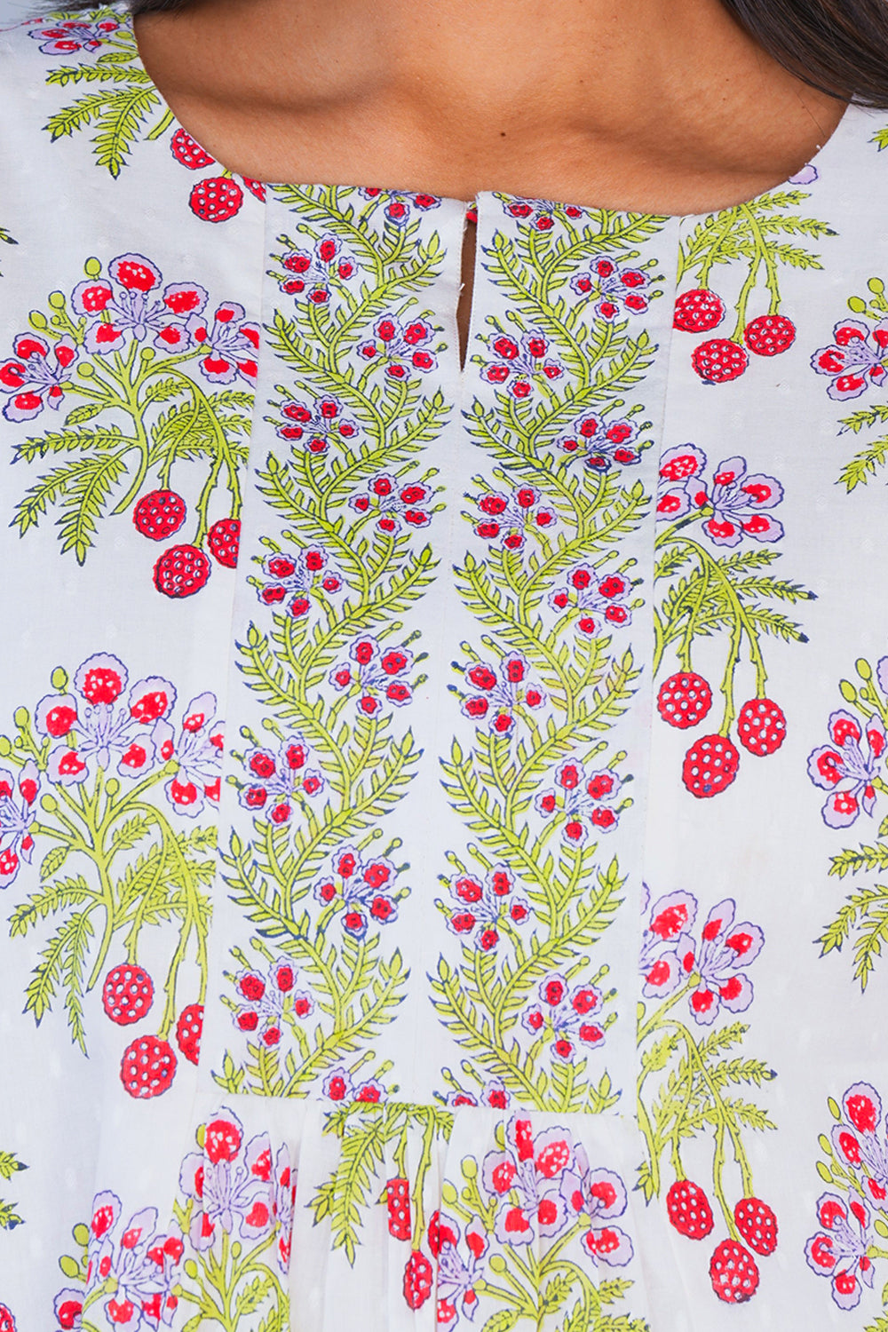 Image of Red Litchi block printed cotton Kurta