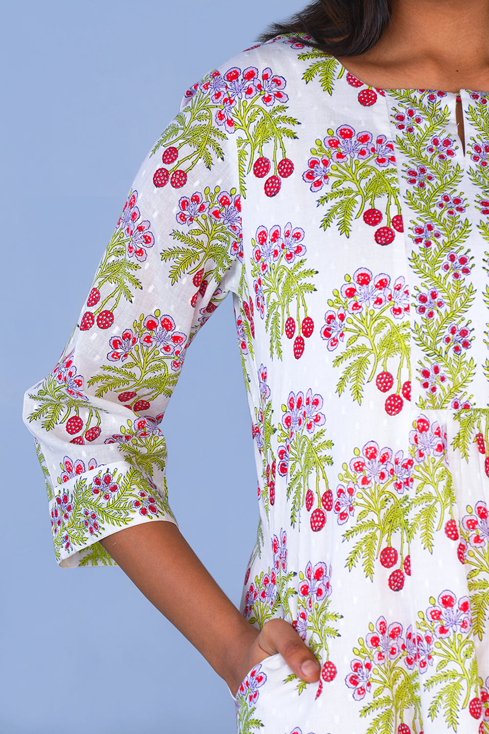 Image of Red Litchi block printed cotton Kurta