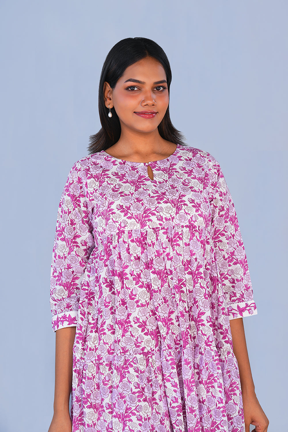 Image of Purple Rose Floral block printed cotton Kurta