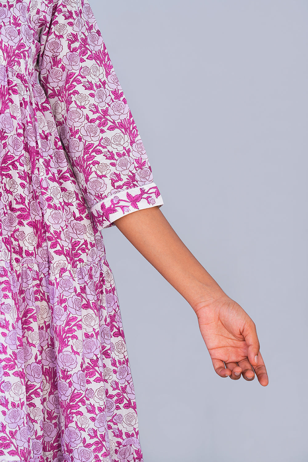 Image of Purple Rose Floral block printed cotton Kurta