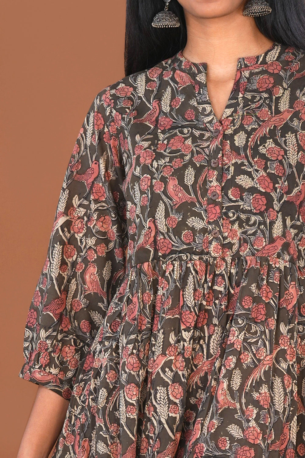 Image of Dark Olive Kalamkari Mul Cotton dress