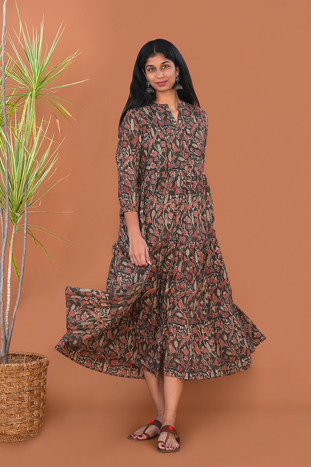 Image of Dark Olive Kalamkari Mul Cotton dress