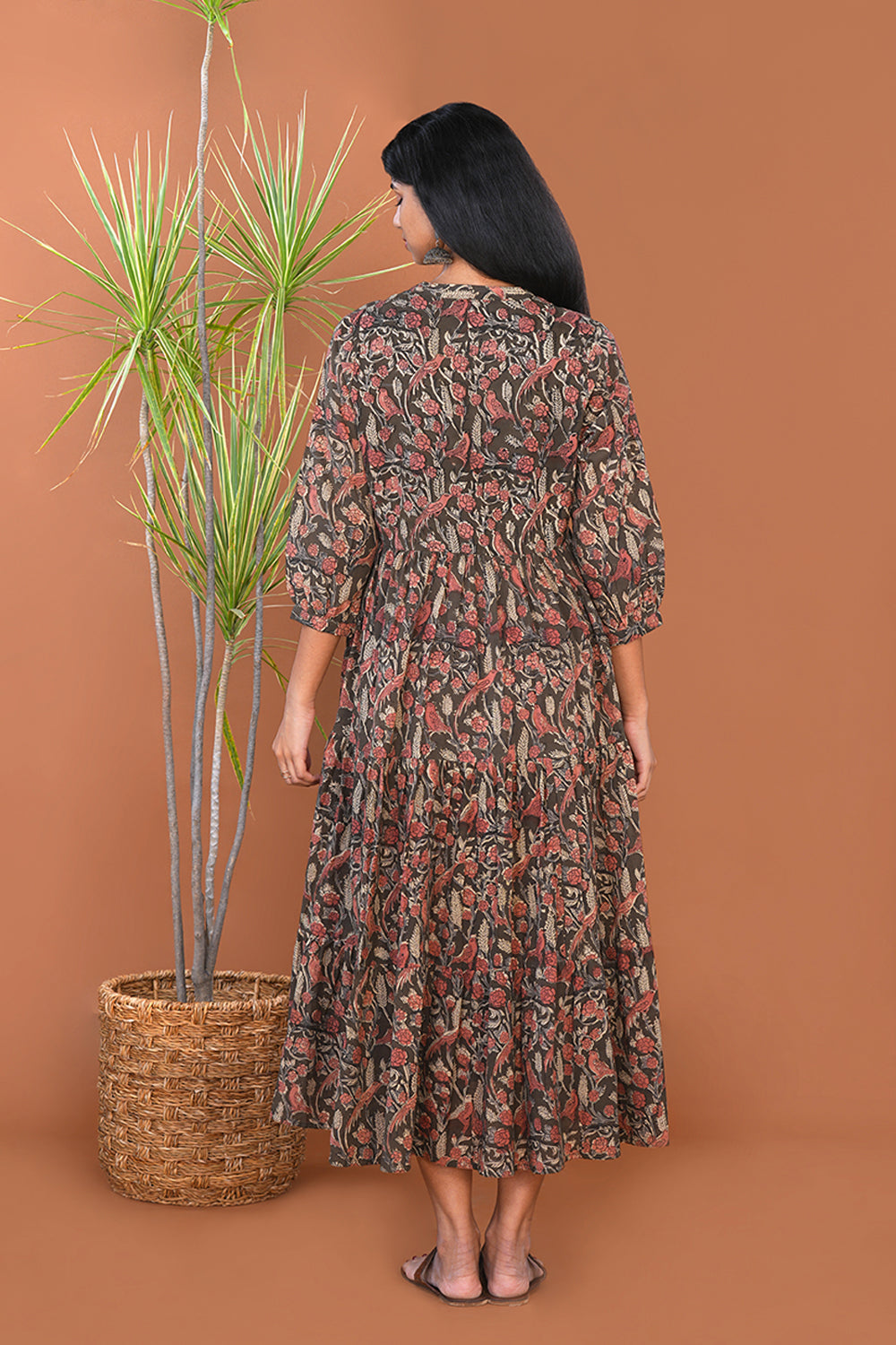 Image of Dark Olive Kalamkari Mul Cotton dress