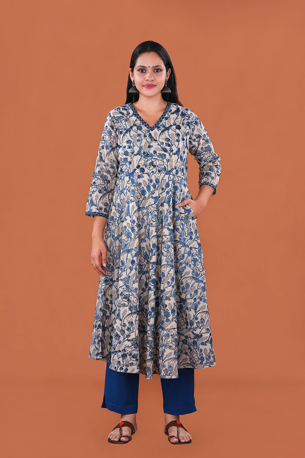 Image of Birdie print Kalamkari Mulmul Cotton Kurta