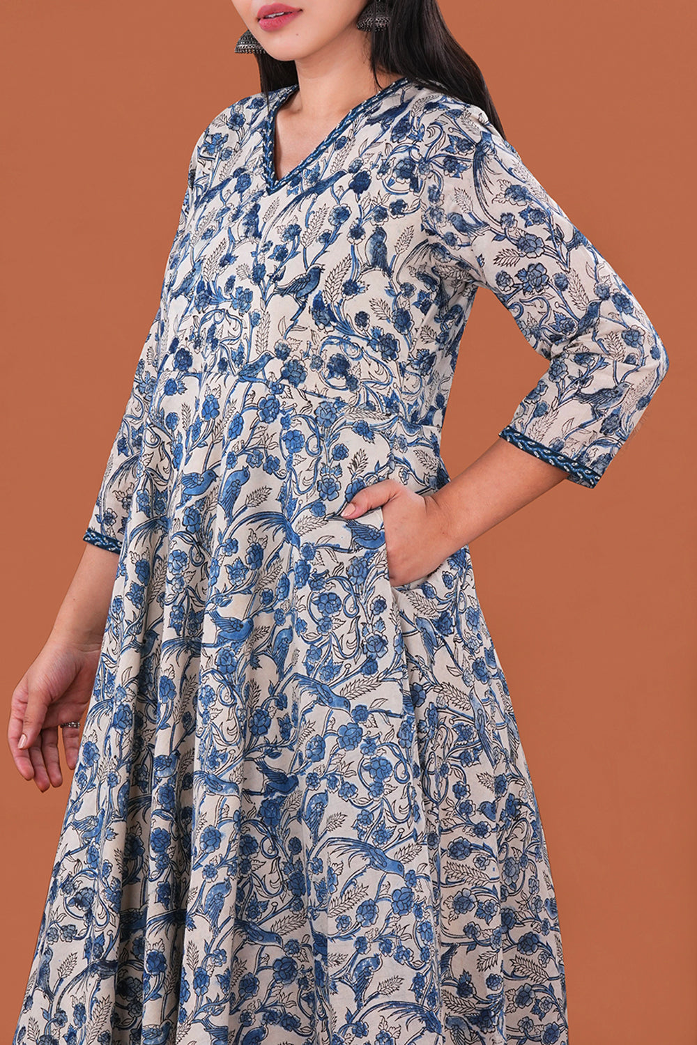 Image of Birdie print Kalamkari Mulmul Cotton Kurta
