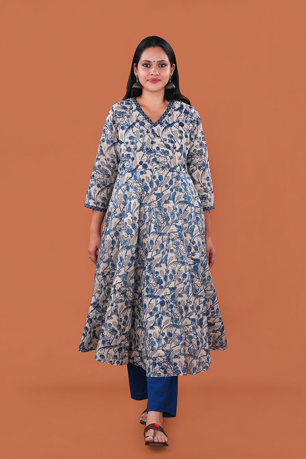 Image of Birdie print Kalamkari Mulmul Cotton Kurta
