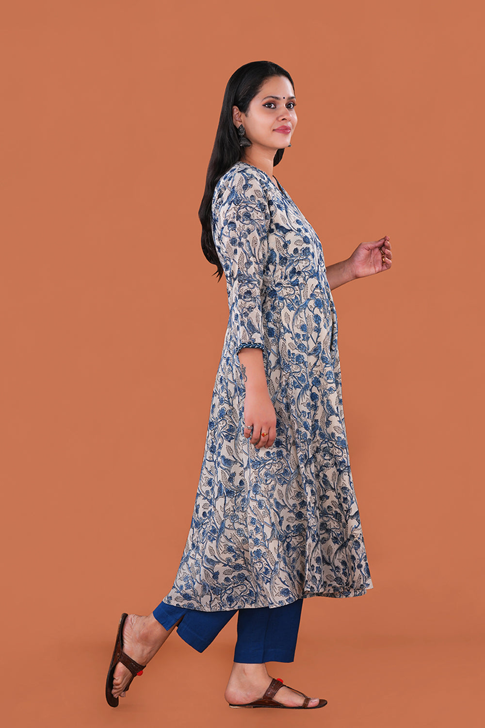Image of Birdie print Kalamkari Mulmul Cotton Kurta