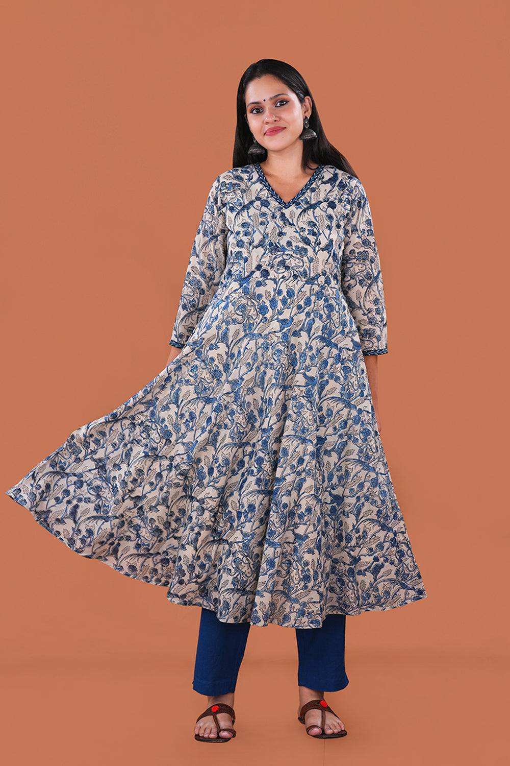 Image of Birdie print Kalamkari Mulmul Cotton Kurta