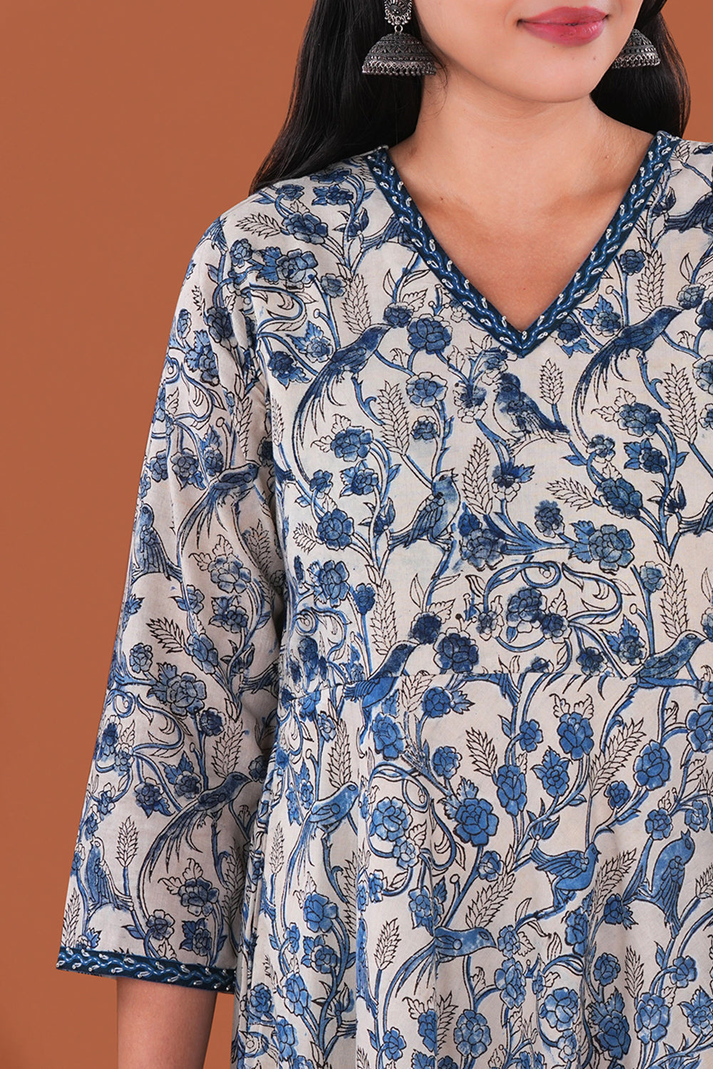 Image of Birdie print Kalamkari Mulmul Cotton Kurta