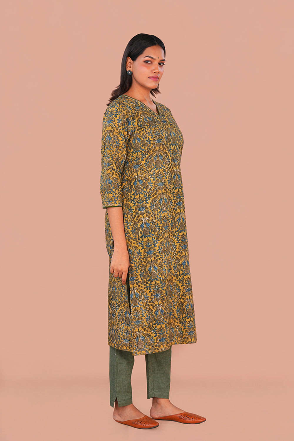 Image of Mustard Kalamkari Cotton Kurta