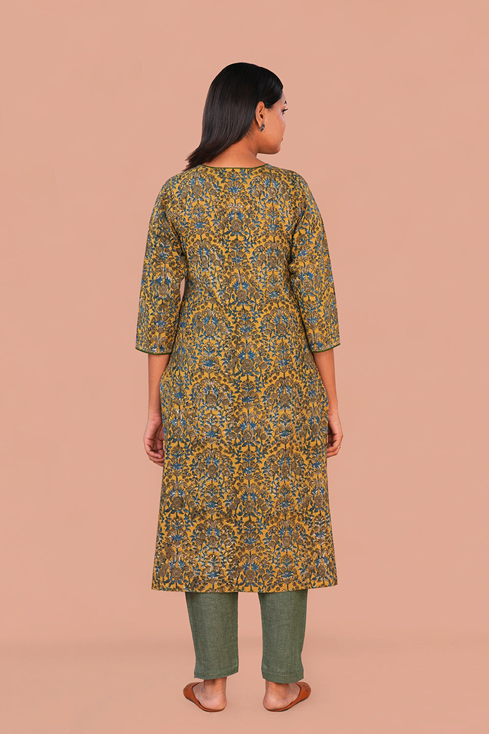 Image of Mustard Kalamkari Cotton Kurta