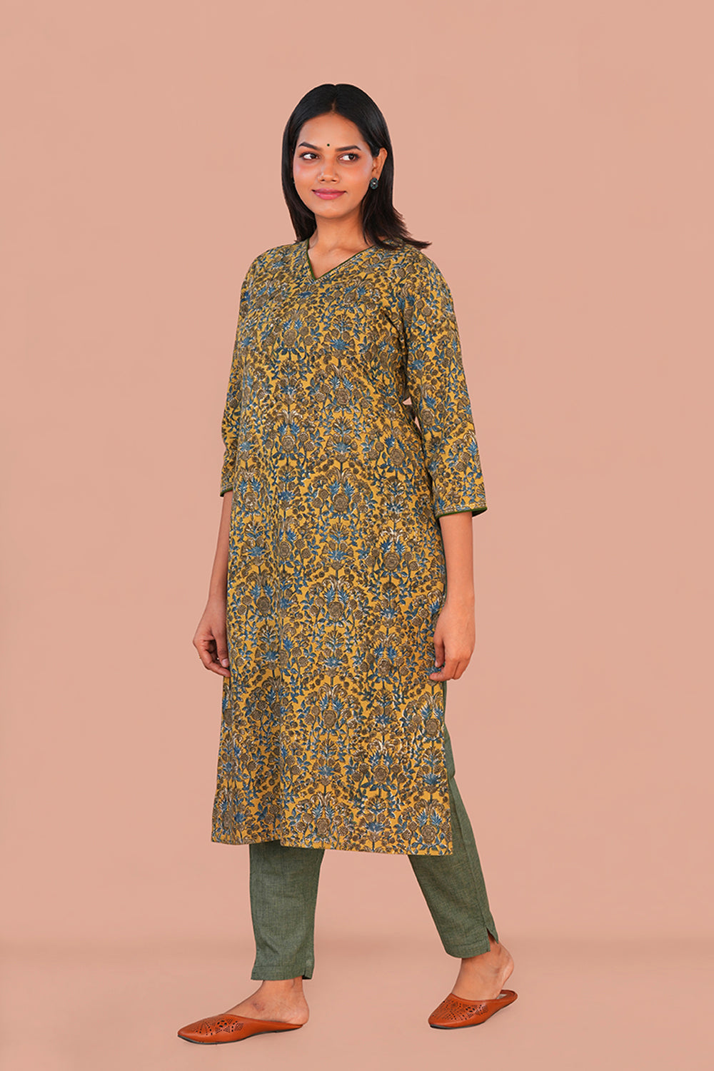 Image of Mustard Kalamkari Cotton Kurta