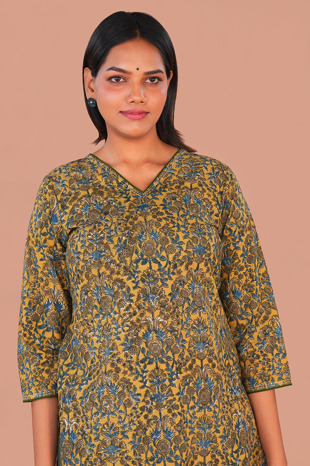 Image of Mustard Kalamkari Cotton Kurta