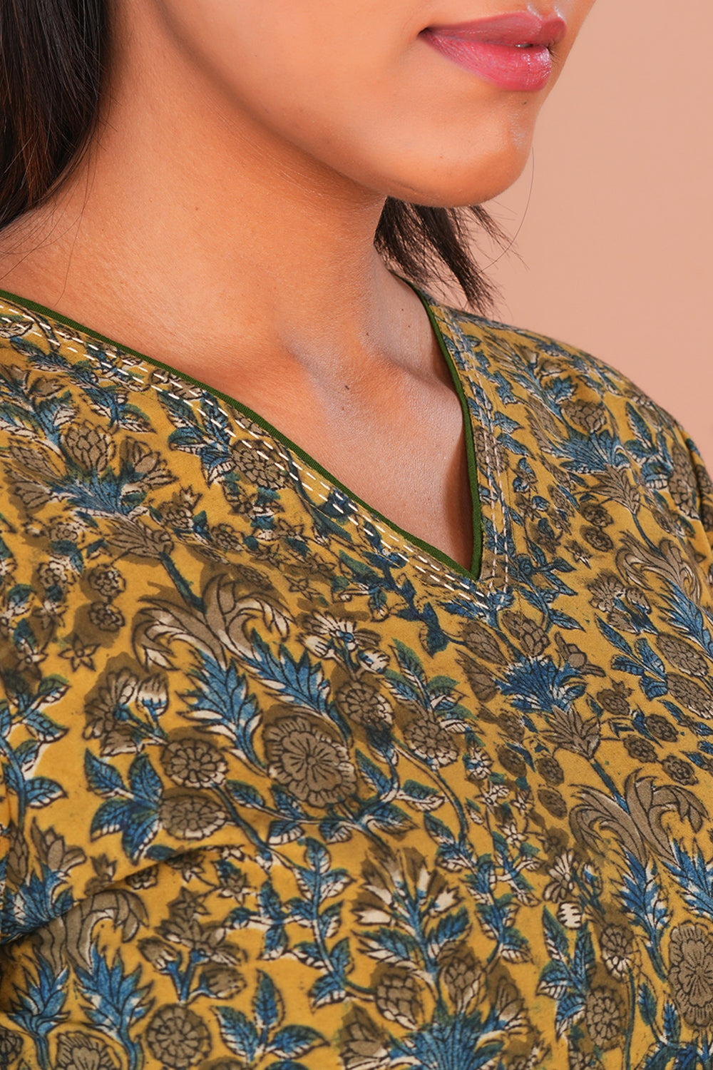 Image of Mustard Kalamkari Cotton Kurta