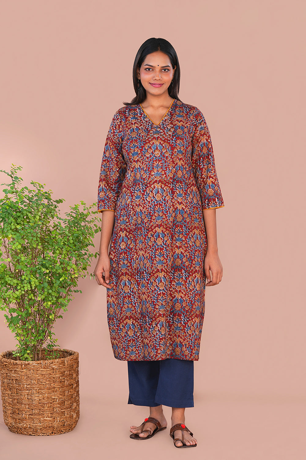 Image of Maroon Kalamkari Cotton Kurta