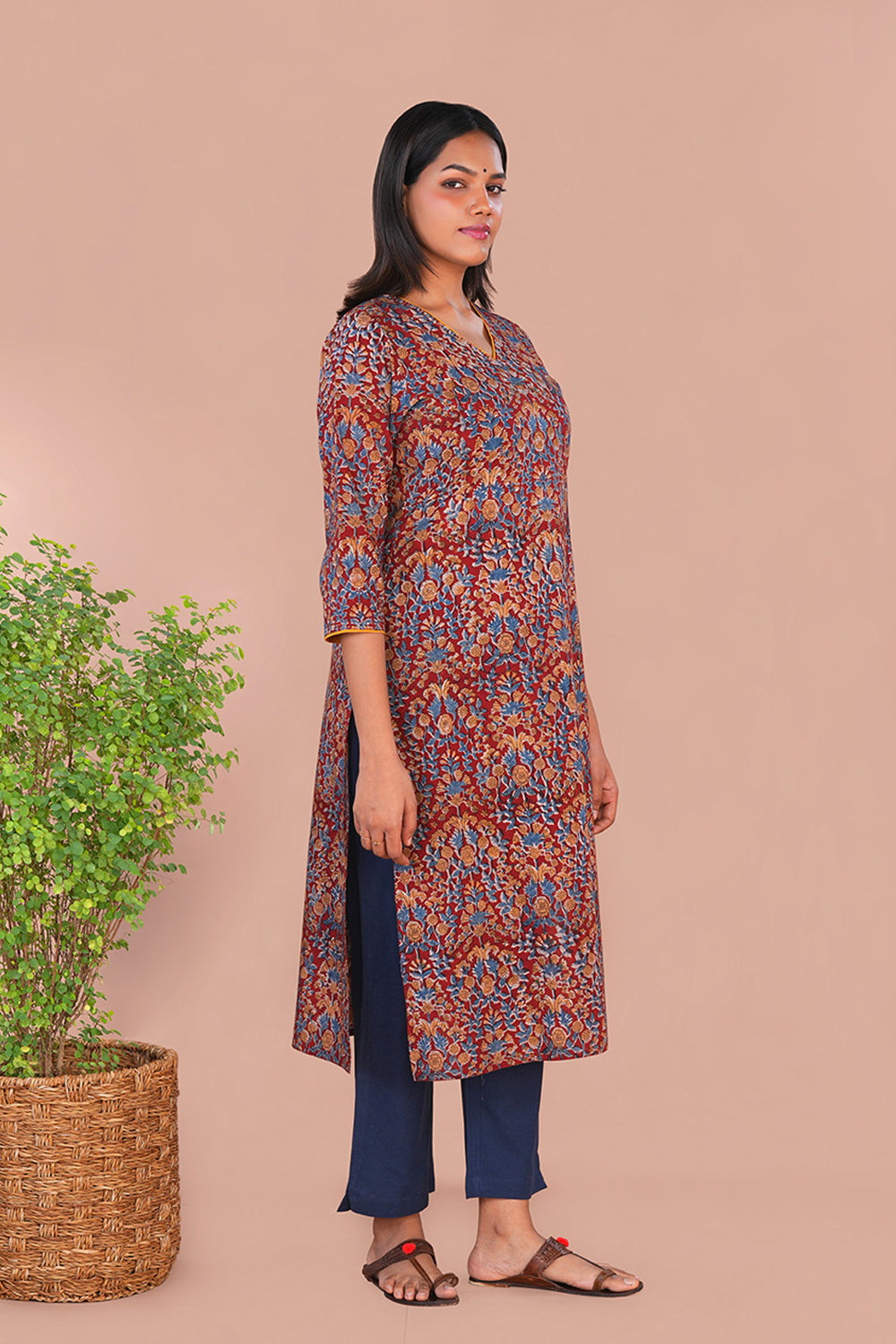Image of Maroon Kalamkari Cotton Kurta