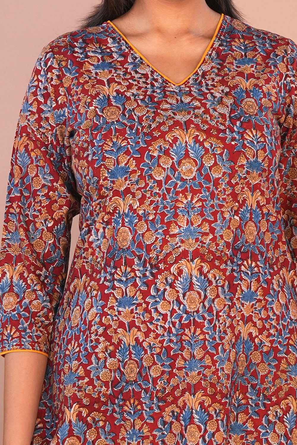 Image of Maroon Kalamkari Cotton Kurta