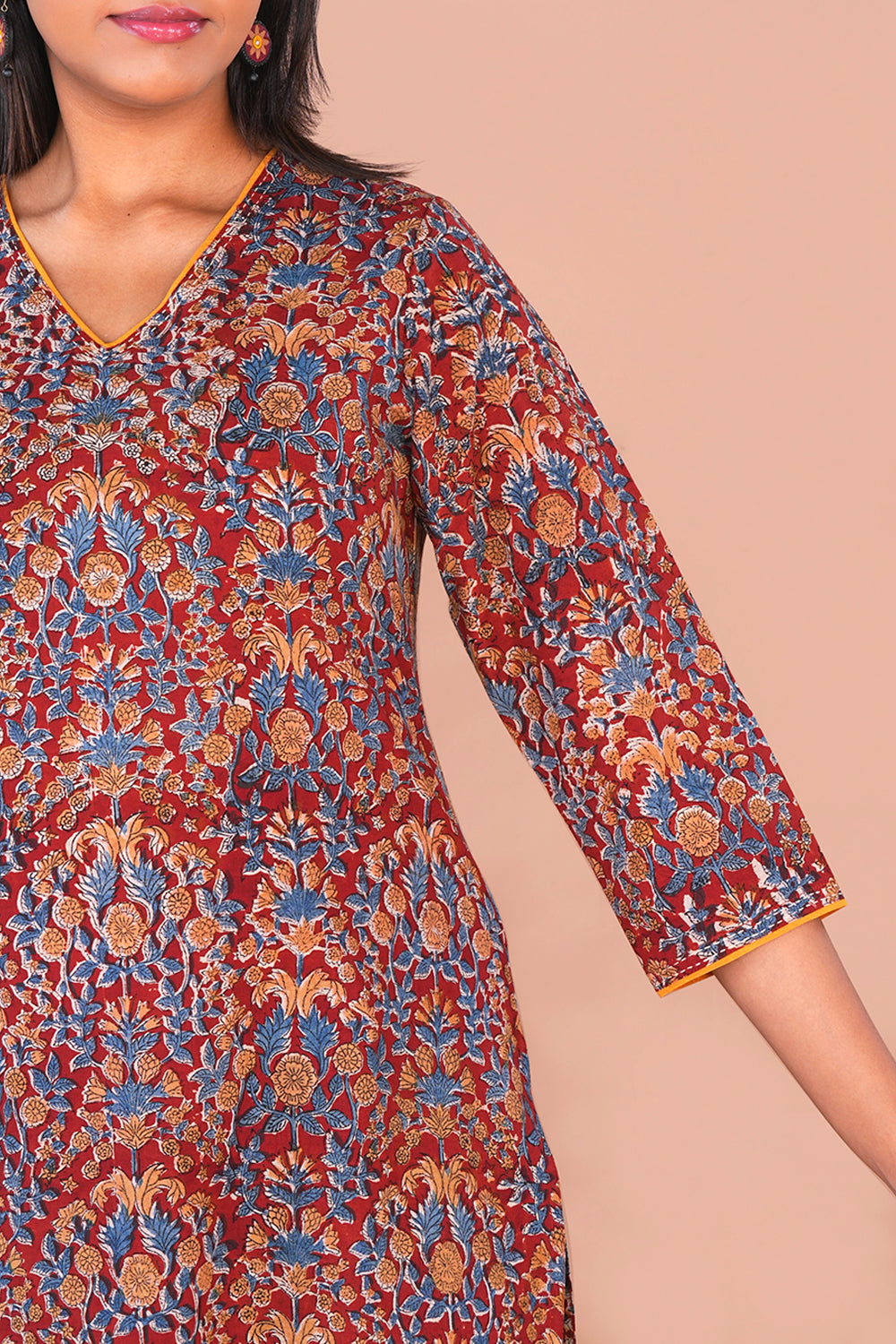 Image of Maroon Kalamkari Cotton Kurta