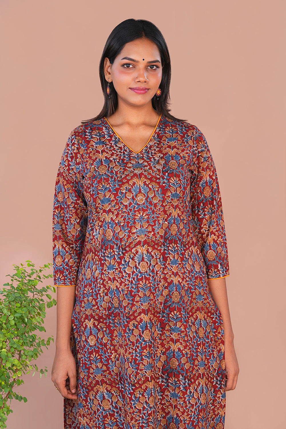 Image of Maroon Kalamkari Cotton Kurta