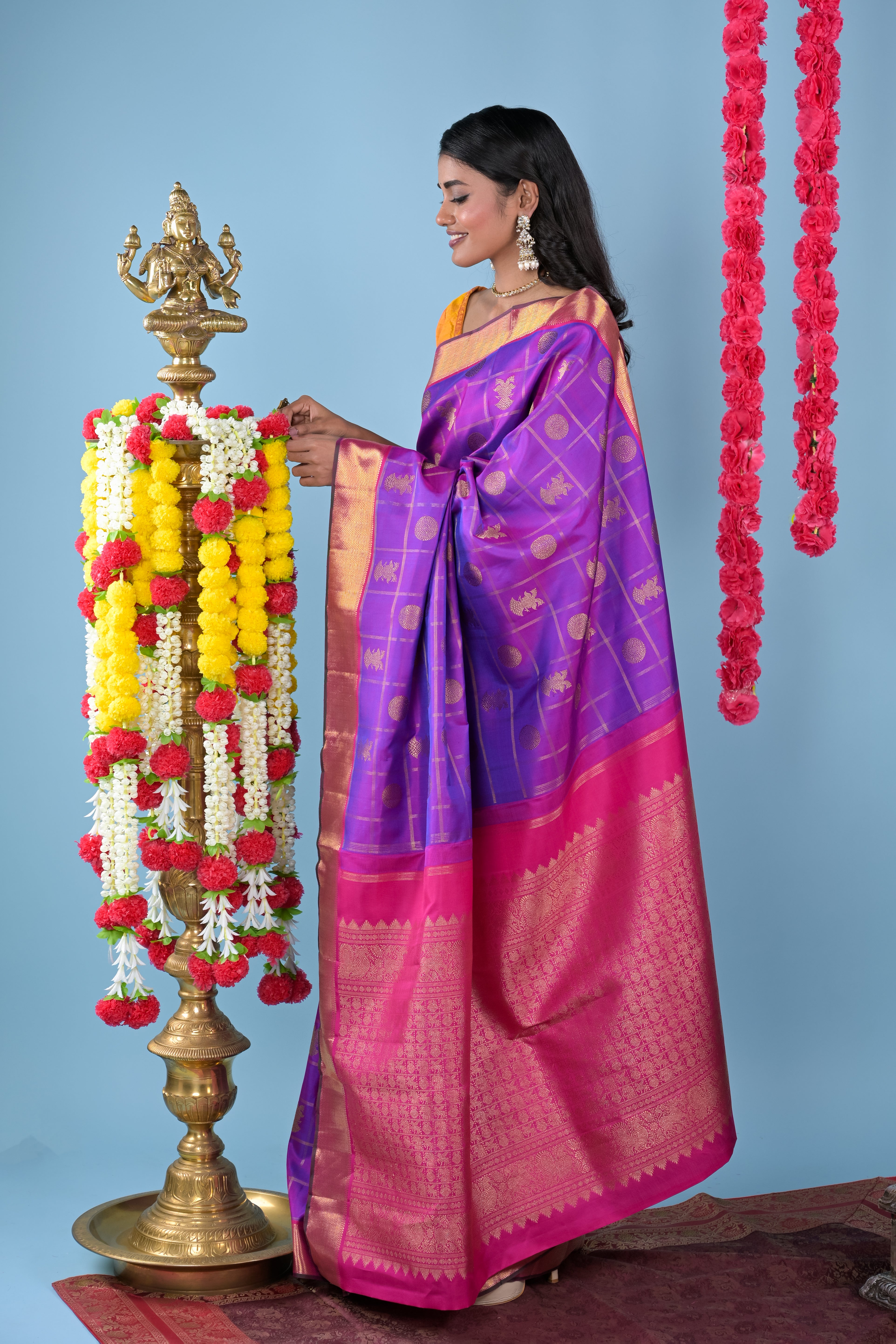 Image of Kanchipuram Silk Kattam Purple Saree